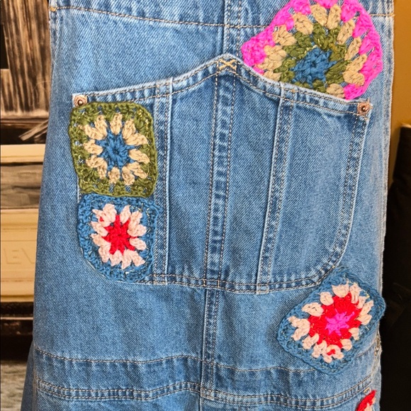 Upcycled Denim Overalls with Crochet Accents - Picture 5 of 7